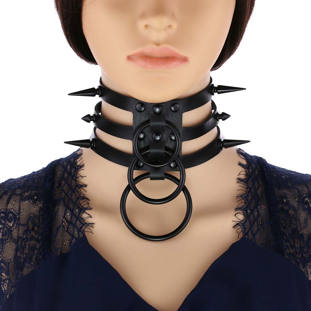 패션 여성 남성용 검은색 리벳 장식 가죽 초커 목걸이, - Women'S Emo Accessories 리뷰 및 가격